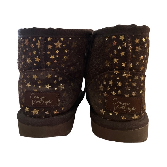Crown Vintage Girls Mini Faux Fur Metallic Star Suede Ankle Boots size 5 - Picture 4 of 4